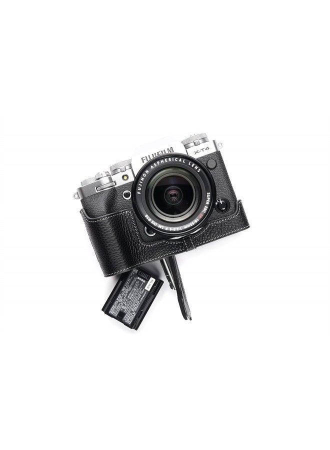 BolinUS X-T4 Camera Case, BolinUS Handmade Genuine Real Leather Half Camera Case Bag Cover for Fujifilm Fuji X-T4 XT4 Camera Bottom Opening Version + Hand Strap (Black) - Image 3