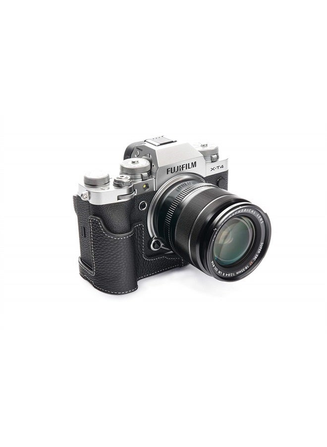 BolinUS X-T4 Camera Case, BolinUS Handmade Genuine Real Leather Half Camera Case Bag Cover for Fujifilm Fuji X-T4 XT4 Camera Bottom Opening Version + Hand Strap (Black) - Image 2