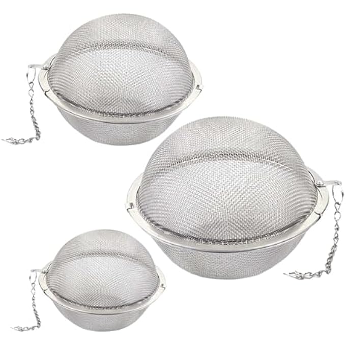 BEE&OAK 3Pcs Stainless Steel Mesh Tea Balls304 Stainless Steel Material Tea Infusers With Hooks And Chains For Loose Leaf Tea Peppers Spices And MarinadesSml - Image 1