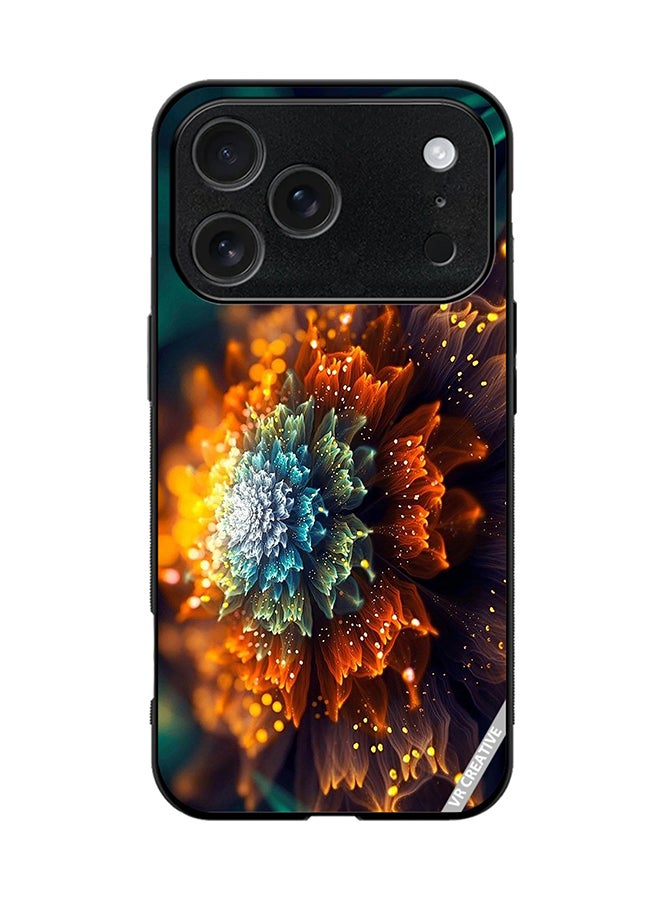VR CREATIVE Protective Case Cover For Apple iPhone 17 Pro Orange And Blue Glowing Factual Flower Design Multicolour