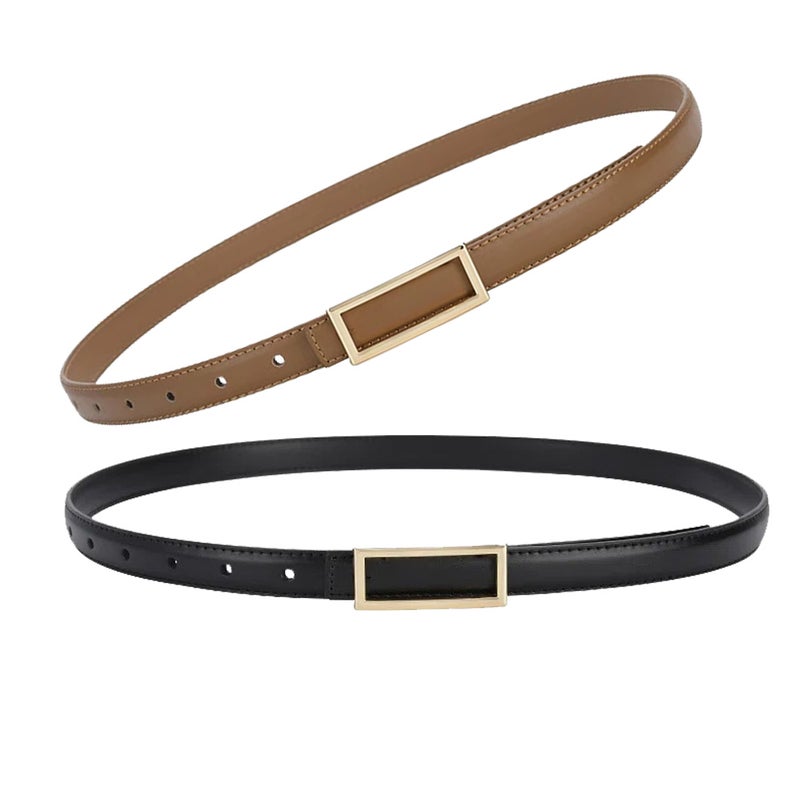 2pcs Thin PU Leather Belt for Women Minimalist Belt Girls Belt Belt with Metal Buckle - Image 5