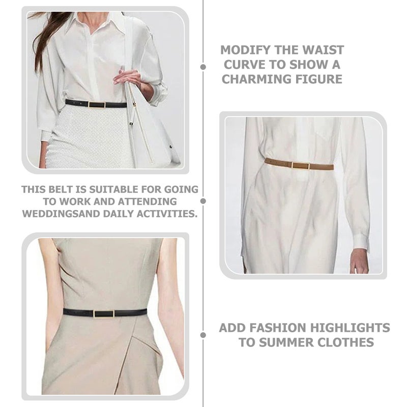 2pcs Thin PU Leather Belt for Women Minimalist Belt Girls Belt Belt with Metal Buckle - Image 2