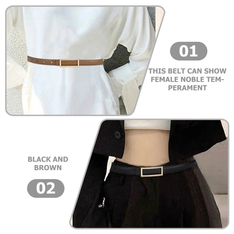 2pcs Thin PU Leather Belt for Women Minimalist Belt Girls Belt Belt with Metal Buckle - Image 3