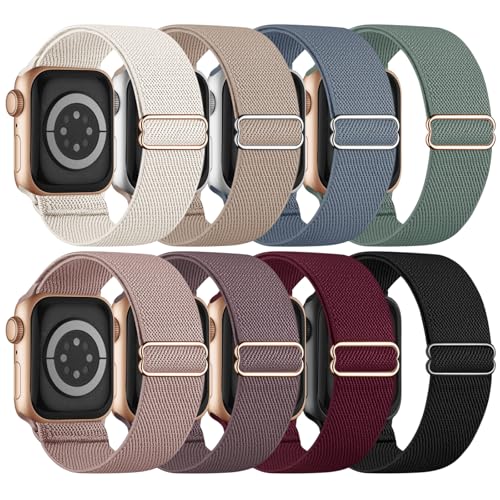 Knossen 8 Pack Stretchy Solo Loop Band Compatible with Apple Watch Bands for Women Men 40mm 38mm 41mm 42mm 44mm 45mm 46mm 49mm Nylon Braided Strap for iWatch Series 11 10 9 8 7 6 SE 5 4 3 Ultra 3 Ultra 2 - Image 1