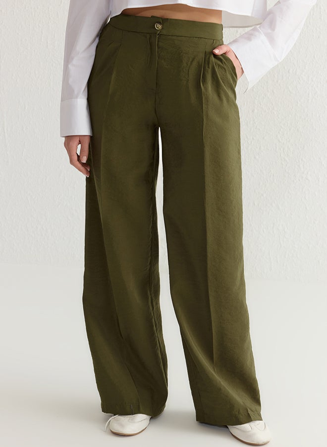 trendyol Khaki Soft Touch Wide Leg/Wide Leg Woven Trousers - Image 1