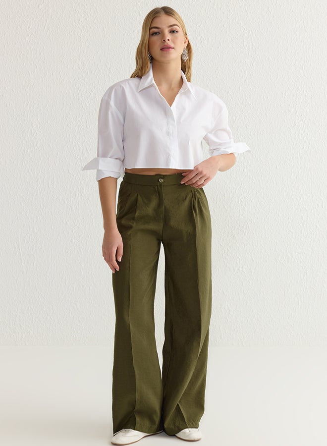 trendyol Khaki Soft Touch Wide Leg/Wide Leg Woven Trousers - Image 2
