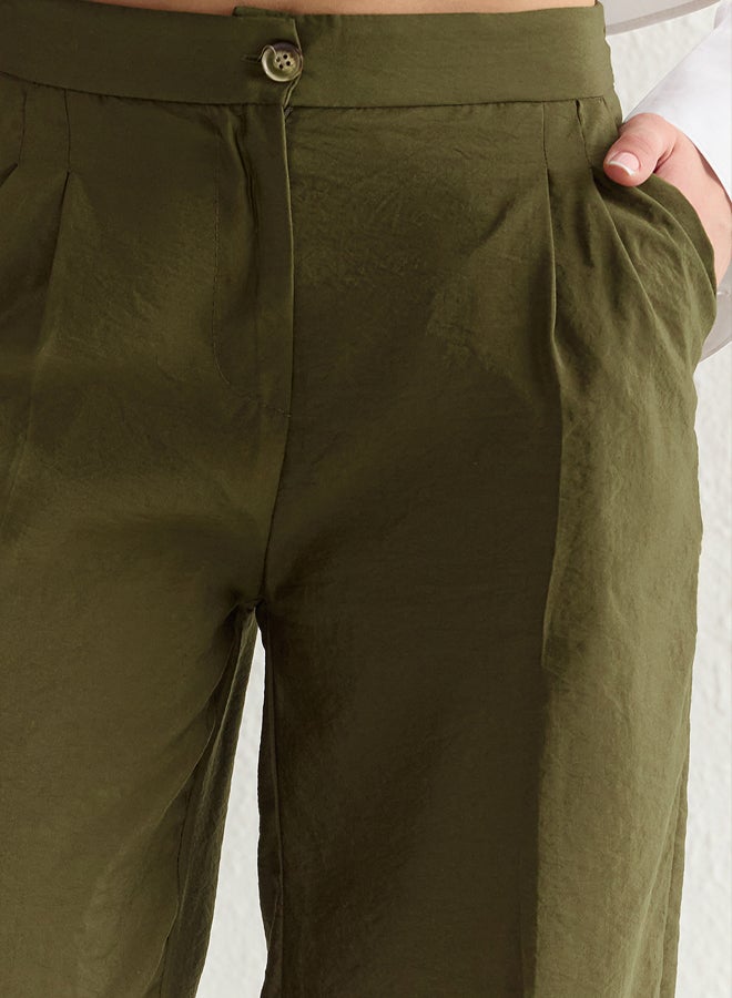 trendyol Khaki Soft Touch Wide Leg/Wide Leg Woven Trousers - Image 4