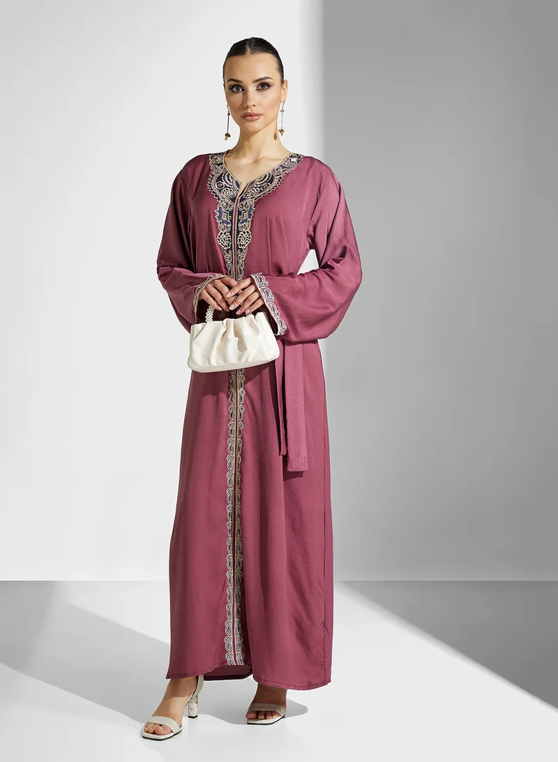 hayas closet Embroidered Jalabiya with Belt