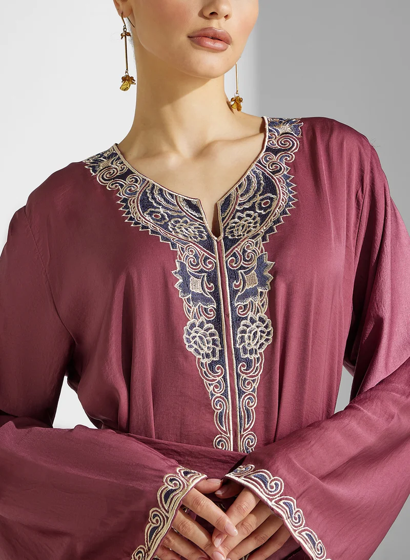 hayas closet Embroidered Jalabiya with Belt