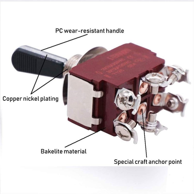 Twidec /Heavy Duty Rocker Toggle Switch 16A 250V DPDT 2 Position 6 Pin ON/ON Switch with Black PC Wear-Resistant Handle TEN-A-6210BK-A202 - Image 2