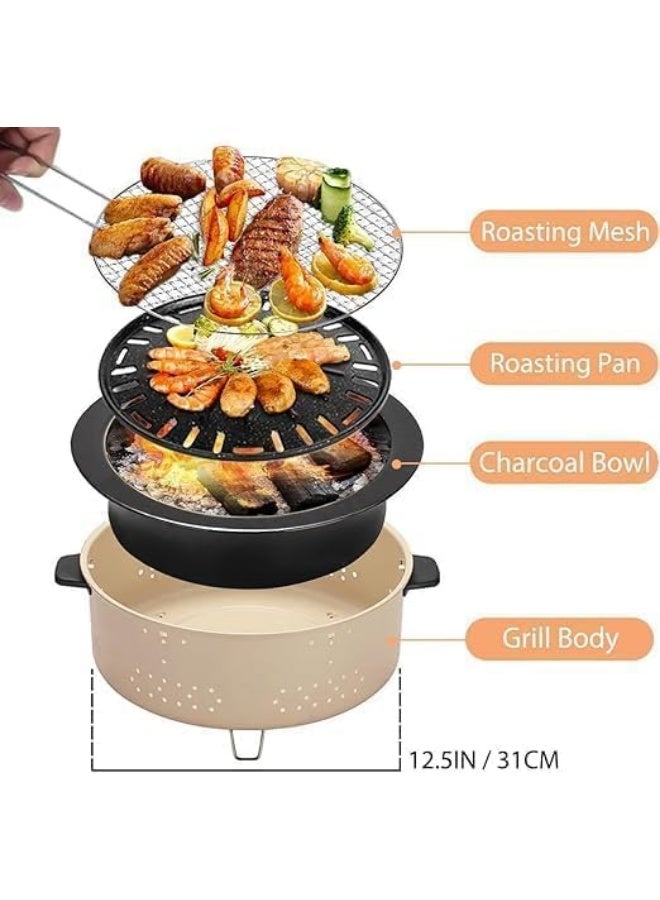 Round Charcoal Grill for Meat, Chicken, Shrimp, Vegetables - Image 3