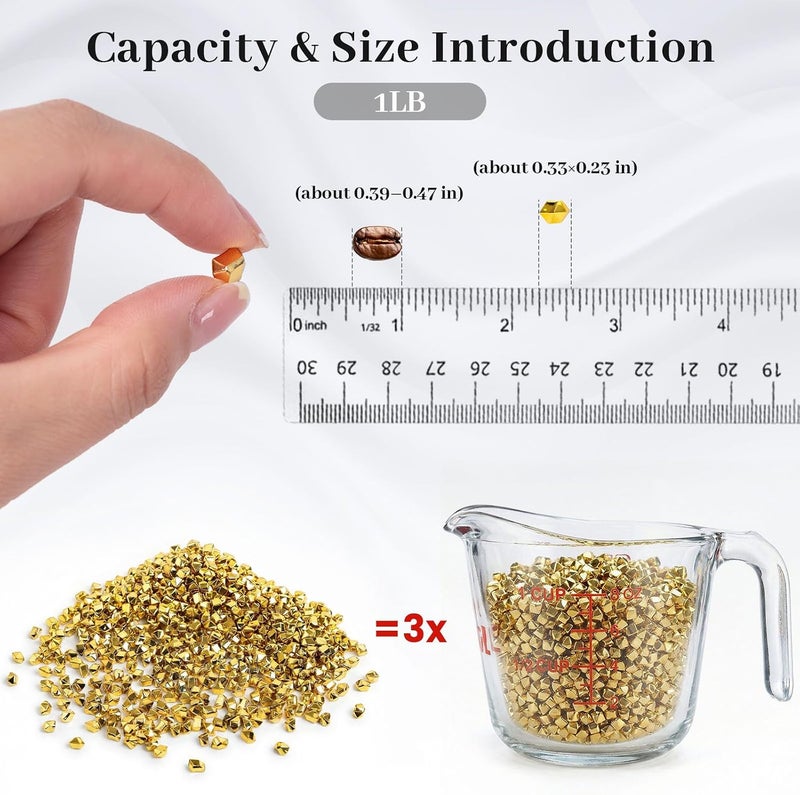 DOMESTAR 5000PCS Gold Fake Ice Rocks, 1LB Acrylic Crushed Ice Rocks Mini Fake Diamonds for DIY Craft Wedding Vase Fillers 0.2" x 0.28" - Image 2