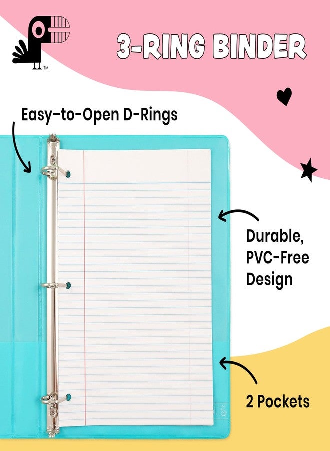 Yoobi 1 Inch Binder Set - 3-Ring Binders with 2 Pockets - Perfect for School or Office - Holds up to 220 Sheets - 4 Pack - Aqua - Image 2
