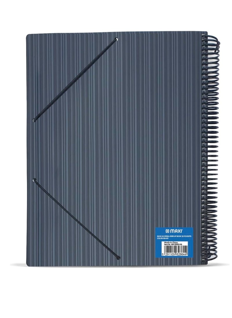 Maxi Maxi Spiral Display Book 20 Pocket Black, Clear Pockets Book File Folder Document Presentation Organizer for Portfolio Music Artwork Display for School Business Office  - Image 2