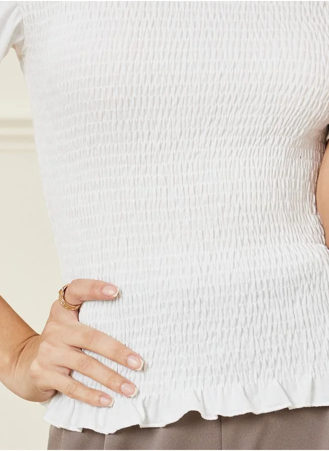 Styli Smocked Bodice Fitted Short Sleeve T-Shirt