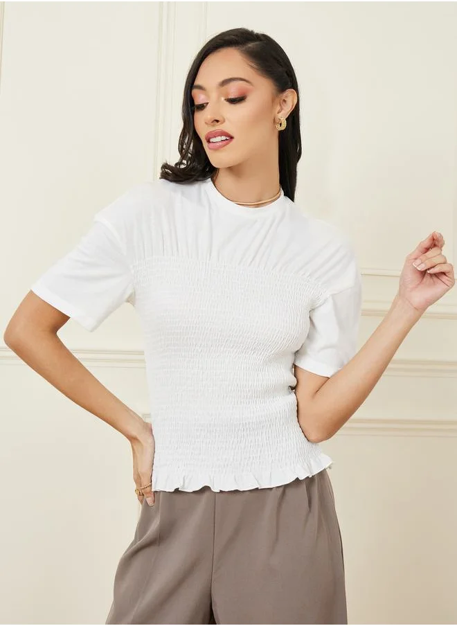 ستايلي Smocked Bodice Fitted Short Sleeve T-Shirt