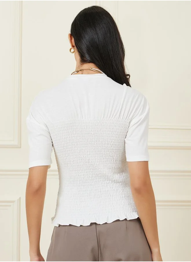 Styli Smocked Bodice Fitted Short Sleeve T-Shirt