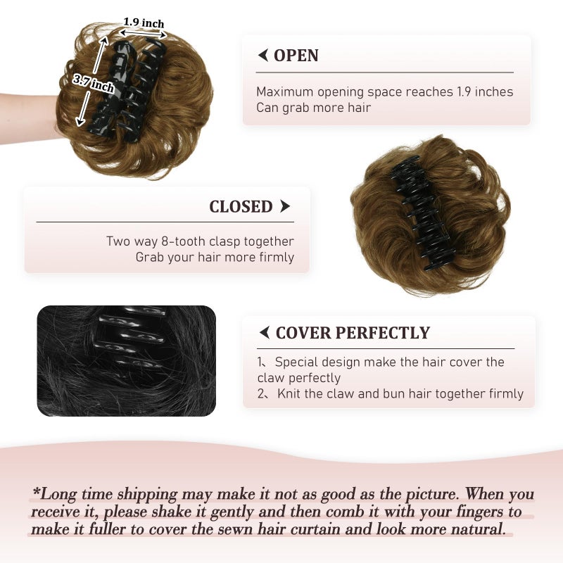RUWISS Claw Clip Messy Bun Hair Piece Real Human Hair Buns Wavy Curly Chignon Hair Bun Extensions Tousled Updo Claw Clip Ponytail Hairpieces (Light Brown) - Image 5
