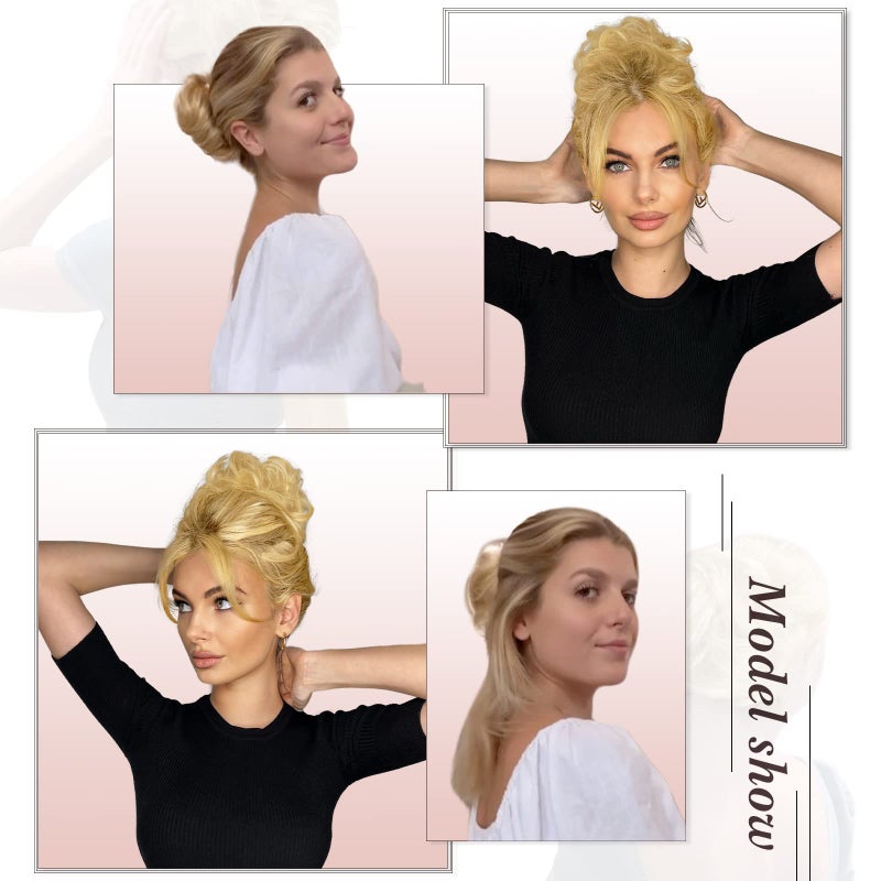 RUWISS Claw Clip Messy Bun Hair Piece Real Human Hair Buns Wavy Curly Chignon Hair Bun Extensions Tousled Updo Claw Clip Ponytail Hairpieces (Light Brown) - Image 2