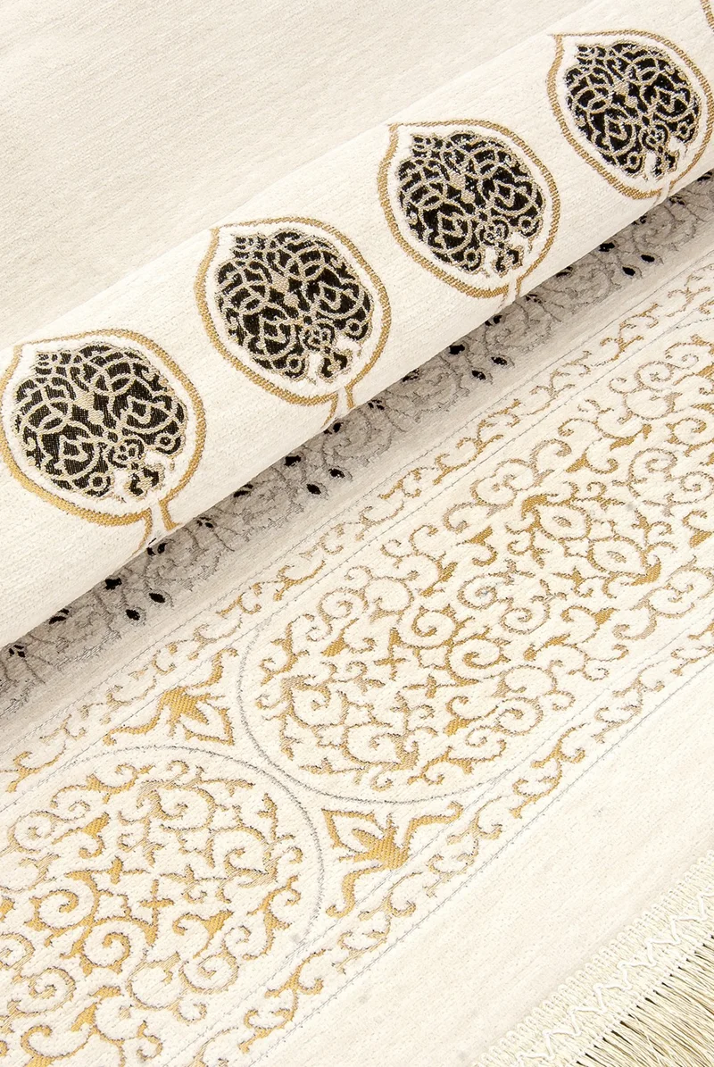 İhvan Online Kaaba Patterned Ultra Plus Cream Chenille Prayer Rug 11