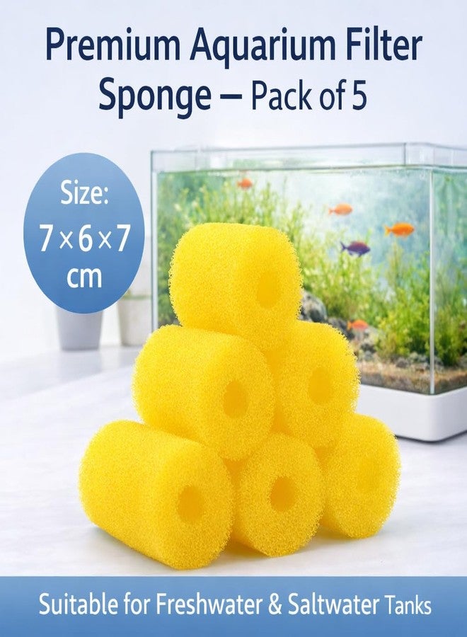 VAYINATO® 5 Pcs Aquarium Filter Spare Yellow Sponge (7×6×7 cm) | High Density Pre-Filter Foam | Reusable & Safe for Freshwater & Saltwater Tanks - Image 4
