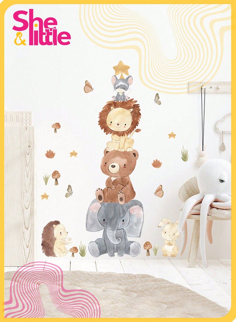 She&Little Jungle Animals Wall Decals, Monkey Lion Tiger Wall Stickers with Tree and Plants, Peel and Stick Removable Nursery Wall Decor for Kids Room, Baby Bedroom, Living Room (Animal) - Image 1