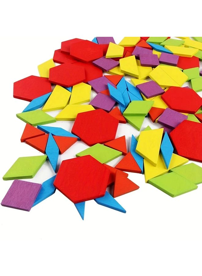 155 قطعة مجموعة مكعبات خشبية بأشكال هندسية لغز تعليمي لأطفال STEM مع 24 بطاقة تعليمية - Image 4