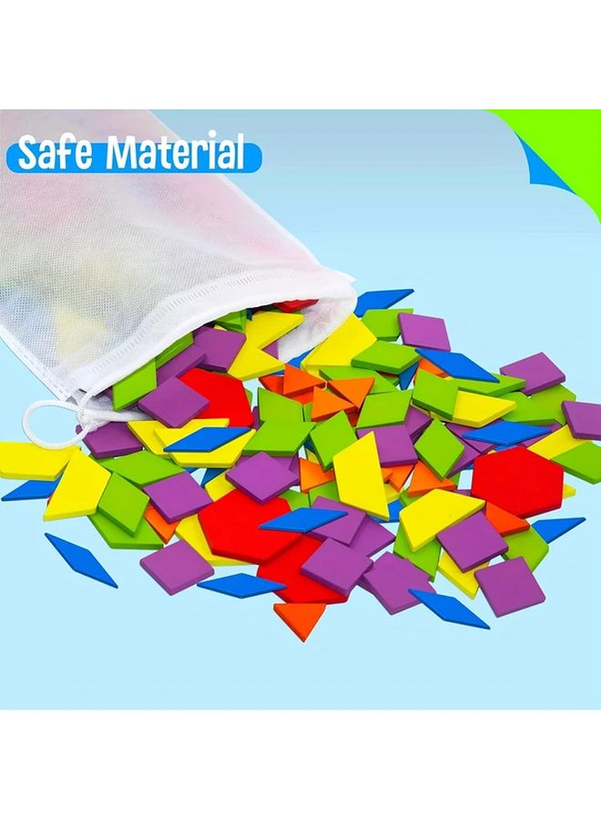 155 قطعة مجموعة مكعبات خشبية بأشكال هندسية لغز تعليمي لأطفال STEM مع 24 بطاقة تعليمية - Image 5