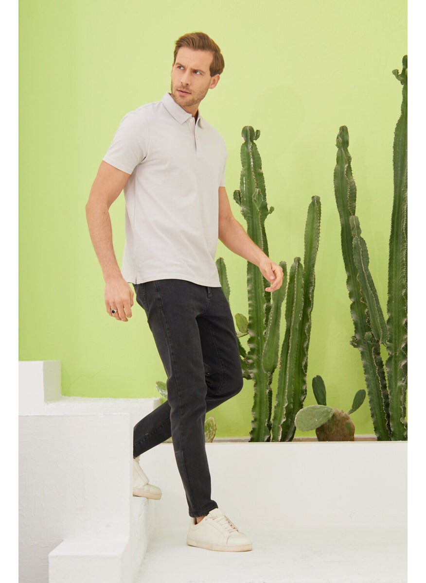 Odelon - Men's Basic Polo Neck T-Shirt (Regular Fit) Light Gray - Image 1
