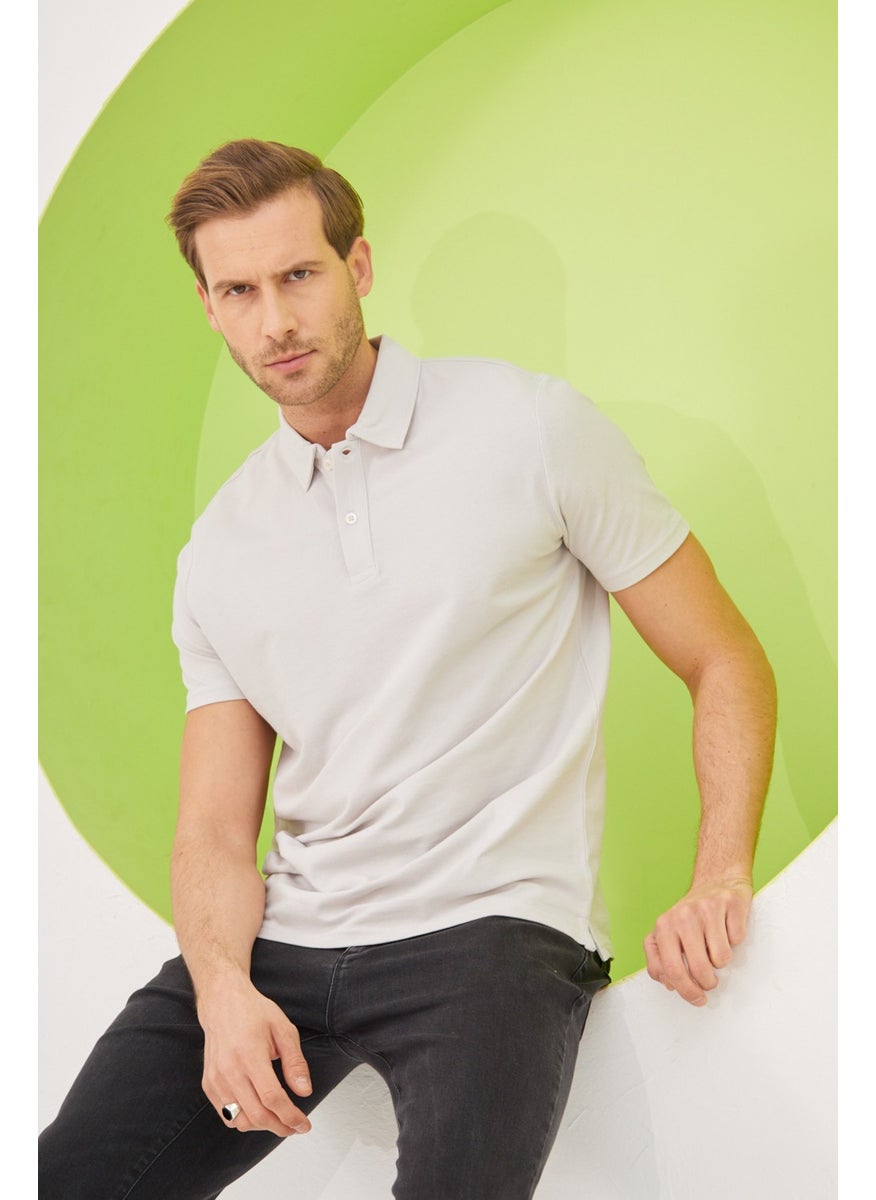 Odelon - Men's Basic Polo Neck T-Shirt (Regular Fit) Light Gray - Image 1