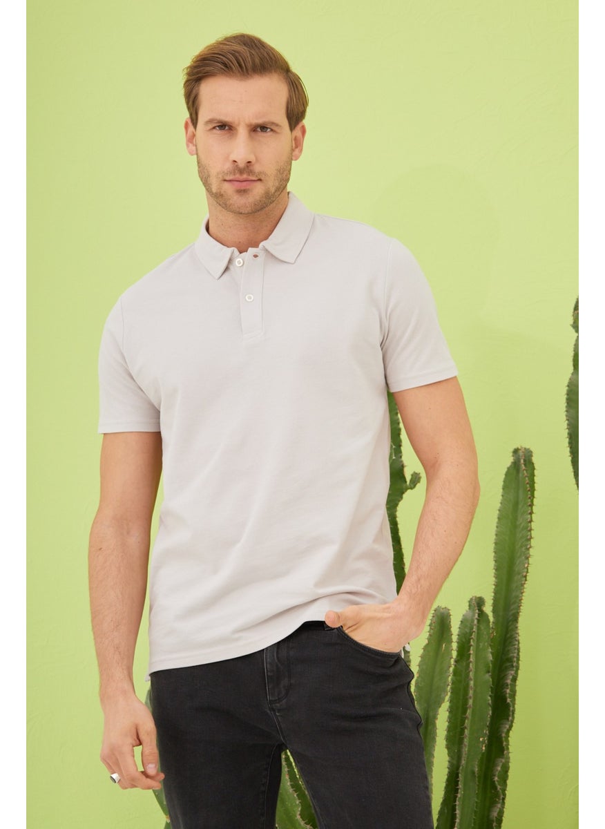 Odelon - Men's Basic Polo Neck T-Shirt (Regular Fit) Light Gray - Image 1