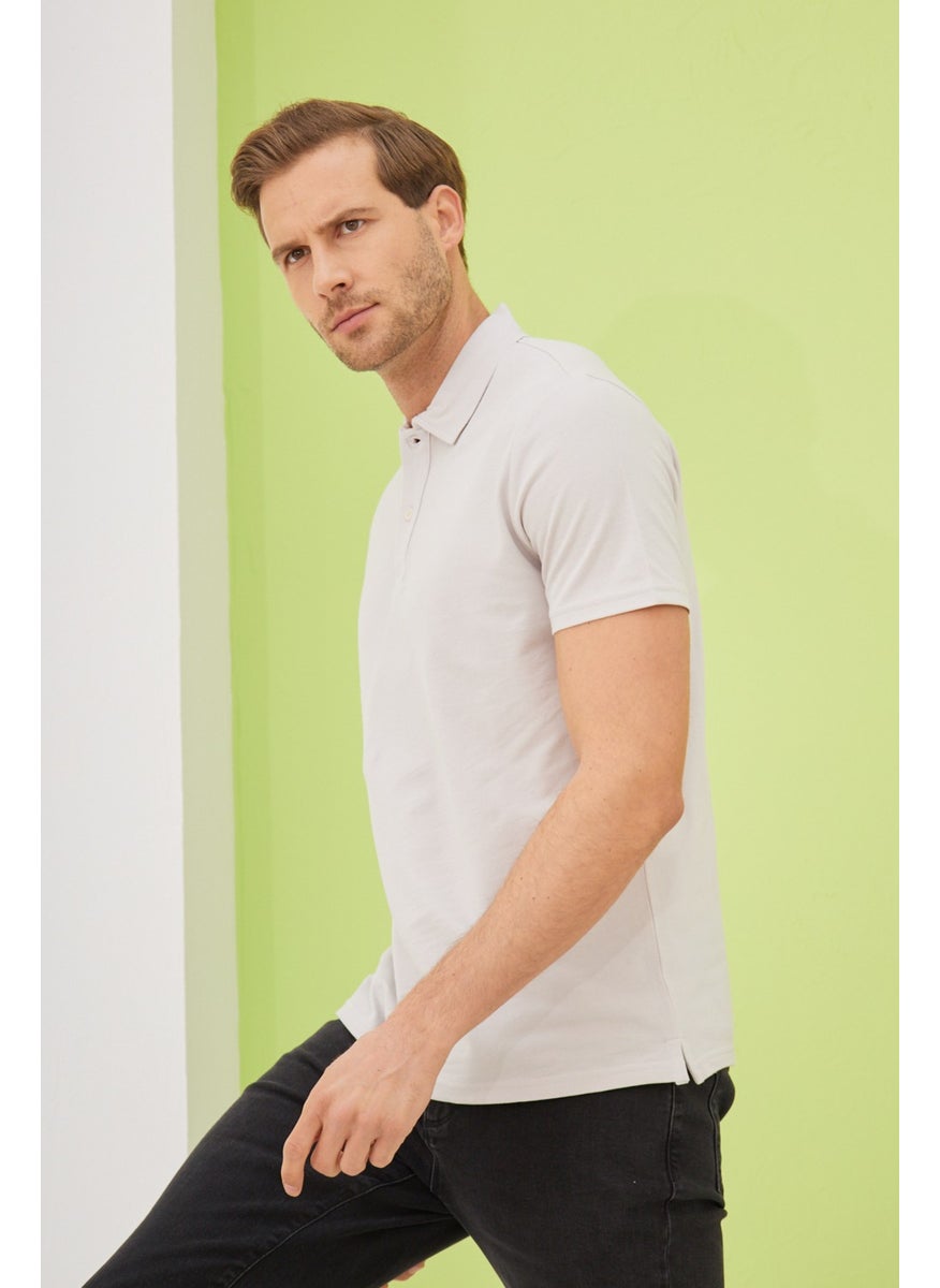 Odelon - Men's Basic Polo Neck T-Shirt (Regular Fit) Light Gray - Image 1