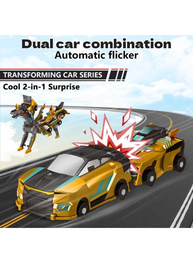 Collision Transforming Dinosaur Car Toy, 2 Magnetic Cars Transform into Dinosaur Toys for Kids, Toddler Fun Deformation Robot Dino Car Christmas Birthday Gift Toys for Boys Girl(Golden Dragon) - Image 5