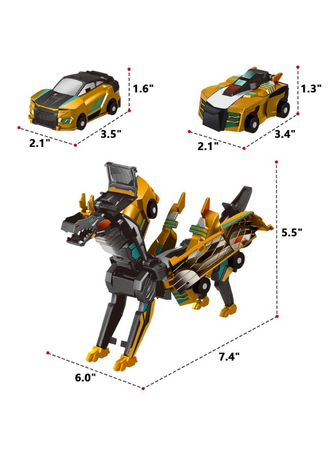 Collision Transforming Dinosaur Car Toy, 2 Magnetic Cars Transform into Dinosaur Toys for Kids, Toddler Fun Deformation Robot Dino Car Christmas Birthday Gift Toys for Boys Girl(Golden Dragon) - Image 2