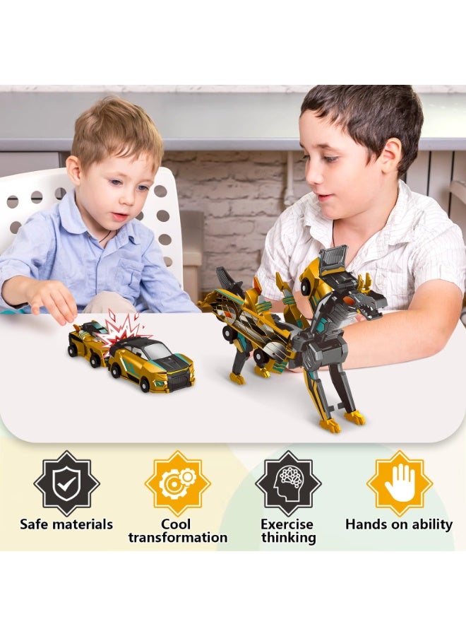 Collision Transforming Dinosaur Car Toy, 2 Magnetic Cars Transform into Dinosaur Toys for Kids, Toddler Fun Deformation Robot Dino Car Christmas Birthday Gift Toys for Boys Girl(Golden Dragon) - Image 4