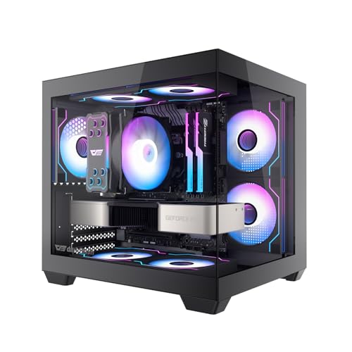 darkFlash ITX PC Case PreInstall 3 PWM ARGB Fans Computer Case Full View Dual Tempered Glass ITX Case Mini Size Supports 240mm AIOC275P Black - Image 1
