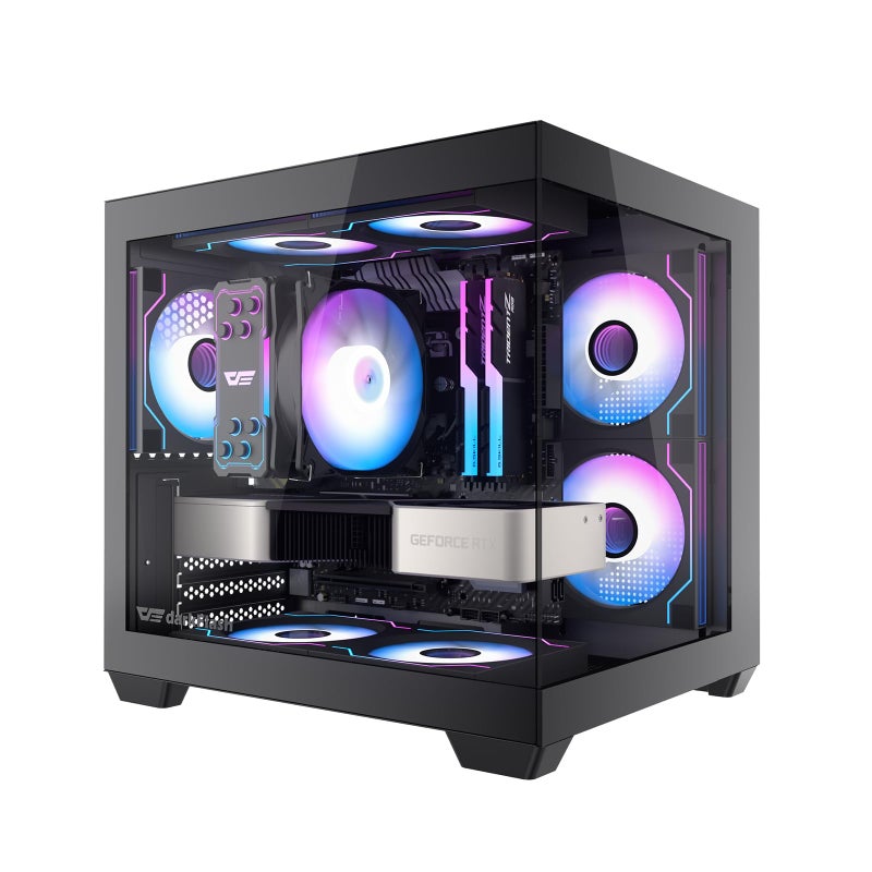 darkFlash ITX PC Case PreInstall 3 PWM ARGB Fans Computer Case Full View Dual Tempered Glass ITX Case Mini Size Supports 240mm AIOC275P Black - Image 2