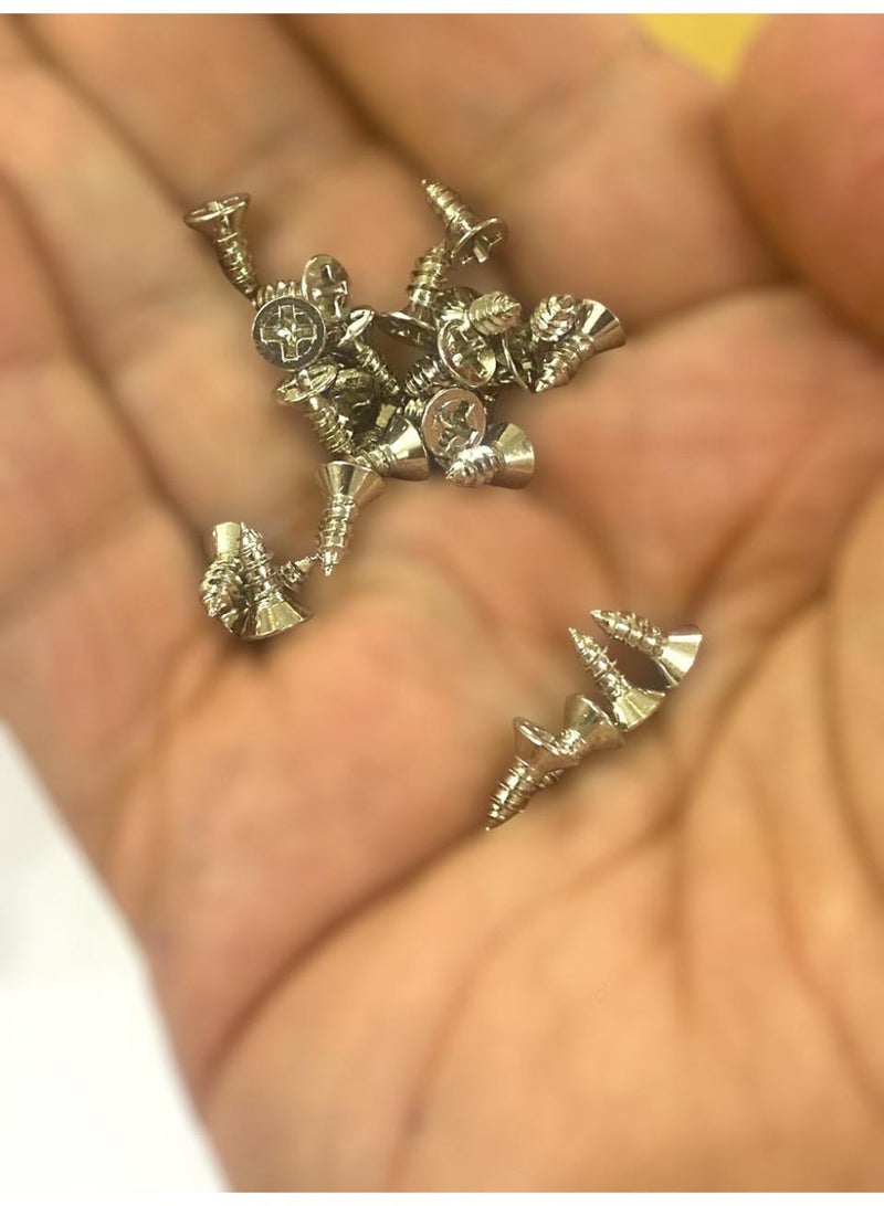 50 قطعة مسامير ملولبه TYPE AB رأس مسطح ( غاطس ) وذلك ليتساوى راس المسمار مع سطح الماده عند تثبيته بإحكام مما يوفر مظهرًا أنظف وأكثر سلاسة و لا يصبح الراس بارز المسمار يحتاج مفك على شكل صليب (+) فيليبس و لا يحتاج الى ثقب سابق حيث ان لولب المسمار دقيق و مناسب للاستخدام لقطع البلاستيك و الاكريليك و المعادن الرقيقة مصنوع من الفولاذ المقاوم للصداء و مطلي بالنيكل ليوفر مقاومة للتآكل و مقاومة ضد الصداء ويمنح المسمار مظهرًا لامعًا وجذابًا لذلك يستخدم في البيئات الخارجية او الرطبة بآمان يستخدم المسمار للتجميع انواع الاثاث من خشب او الاكريليك او بلاستيك او الصفائح المعدنية متين و قوي قطر المسمار #6 و مقاس قطر الراس 8 ملم و الطول 9 ملم - Image 3