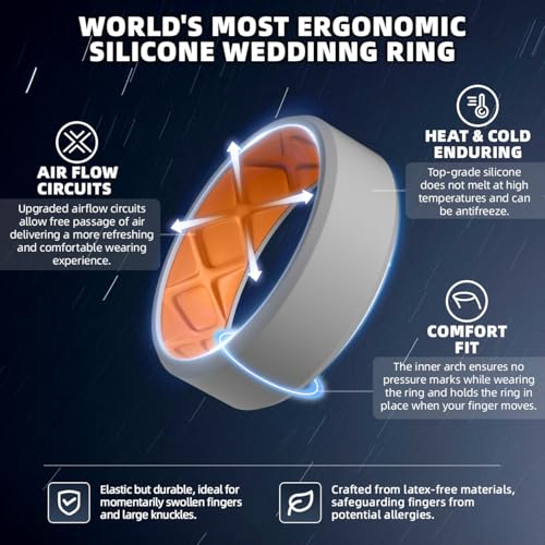 Egnaro Men's Silicone Rings, 7.5mm Wide 2.5mm Thick Rubber Bands For Him, Ergonomic Beveled Edge Two Tone Waterproof Workout Accessories - Image 2