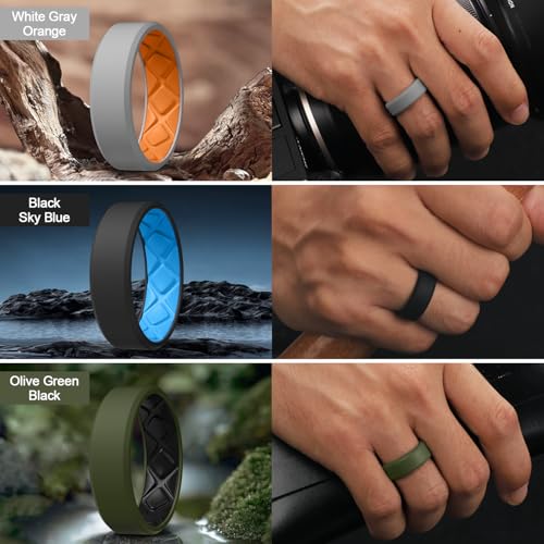 Egnaro Men's Silicone Rings, 7.5mm Wide 2.5mm Thick Rubber Bands For Him, Ergonomic Beveled Edge Two Tone Waterproof Workout Accessories - Image 4