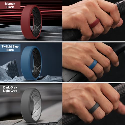 Egnaro Men's Silicone Rings, 7.5mm Wide 2.5mm Thick Rubber Bands For Him, Ergonomic Beveled Edge Two Tone Waterproof Workout Accessories - Image 3