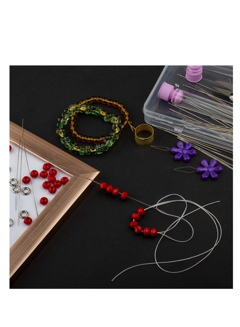 سيوسي 58Pcs Beading Needles for Jewelry Making Seed Beads Tools Include 40 Long Straight and 8 Big Eye Beading Needles Needle Bottle Thimble Needle Threaders Securing Clip and Tape Measure - Image 4