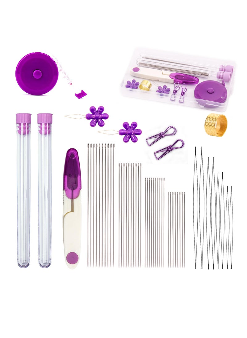 سيوسي 58Pcs Beading Needles for Jewelry Making Seed Beads Tools Include 40 Long Straight and 8 Big Eye Beading Needles Needle Bottle Thimble Needle Threaders Securing Clip and Tape Measure - Image 1