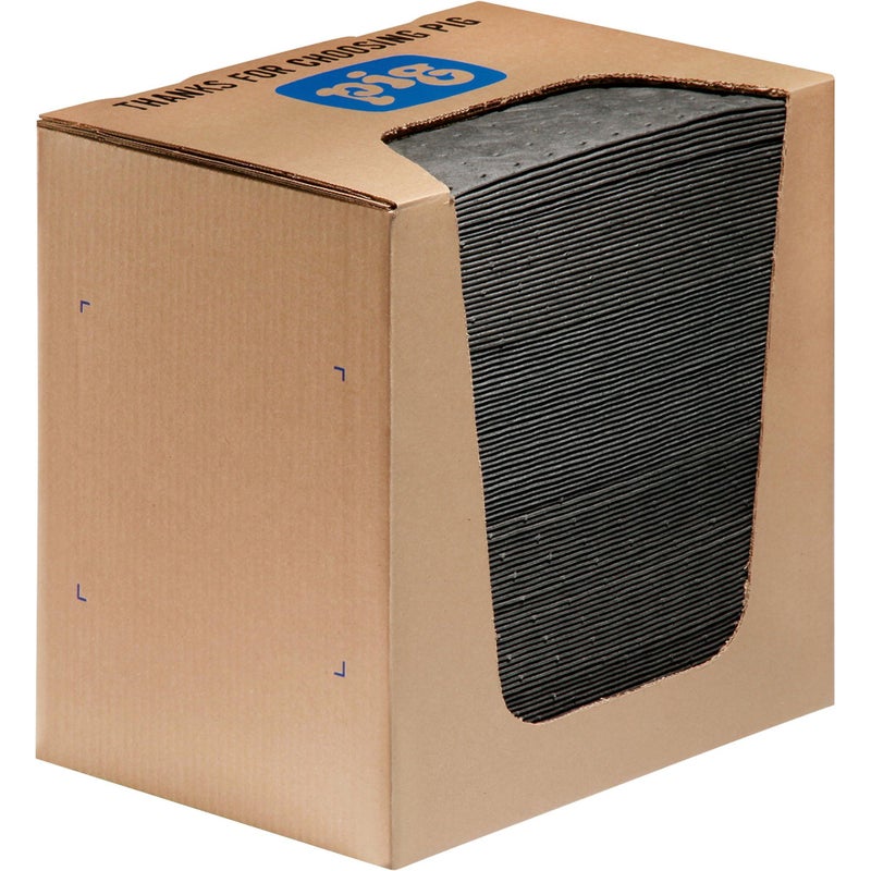 PIG Absorbent Mat Pads in a Dispenser Box | Absorbs up to 12.8 oz per pad | 10" W x 13" L | Heavyweight | 100 Pads | MAT251