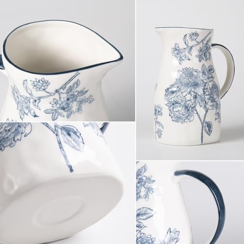 Magclay Ceramic Pitcher Vase, Blue and White Jug for Home Decor, Chinoiserie Vase Decor, Decorative Pitcher with Handle - Image 3