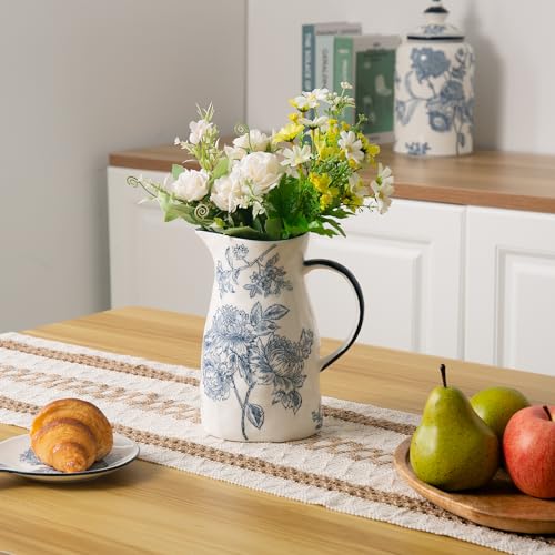 Magclay Ceramic Pitcher Vase, Blue and White Jug for Home Decor, Chinoiserie Vase Decor, Decorative Pitcher with Handle - Image 5