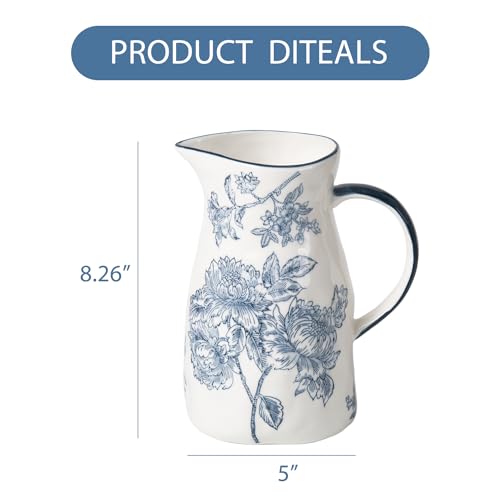 Magclay Ceramic Pitcher Vase, Blue and White Jug for Home Decor, Chinoiserie Vase Decor, Decorative Pitcher with Handle - Image 4