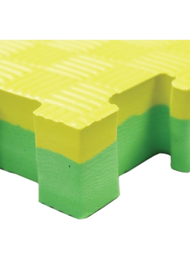 Rainbow Toys - RBW TOYS Interlock Foam Floor Mat 100cmx100cmx20mm Green/Yellow Double Color Plain Exercise Puzzle Mat for kids Activity - Image 1