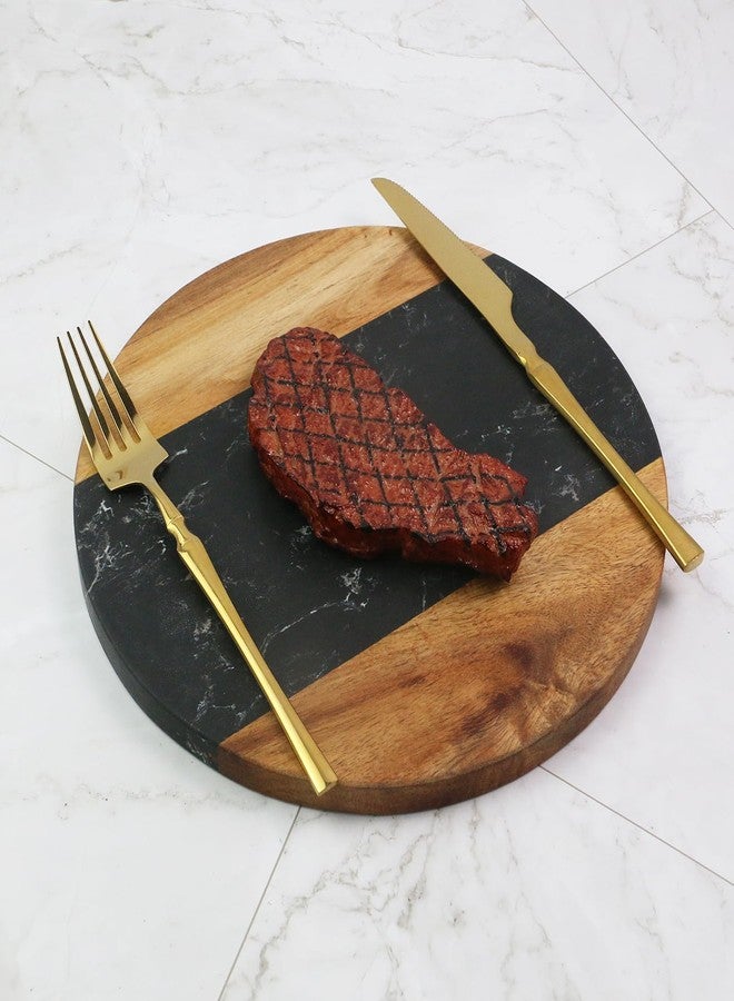 Tsnamay لوح تقطيع دائري من الرخام الأسود وخشب الأكاسيا من تسناماي، مقاس 9.84 بوصة، لوح تقطيع خشبي دائري مصنوع يدويًا، رخام أسود - Image 3