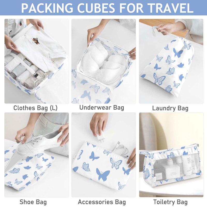 KPX 8 Set Packing Cubes for Travel, Luggage Packing Organizers Accessories Large Toiletries Bag for Clothes Shoes Cosmetics (8Set-Butterfly) - Image 4